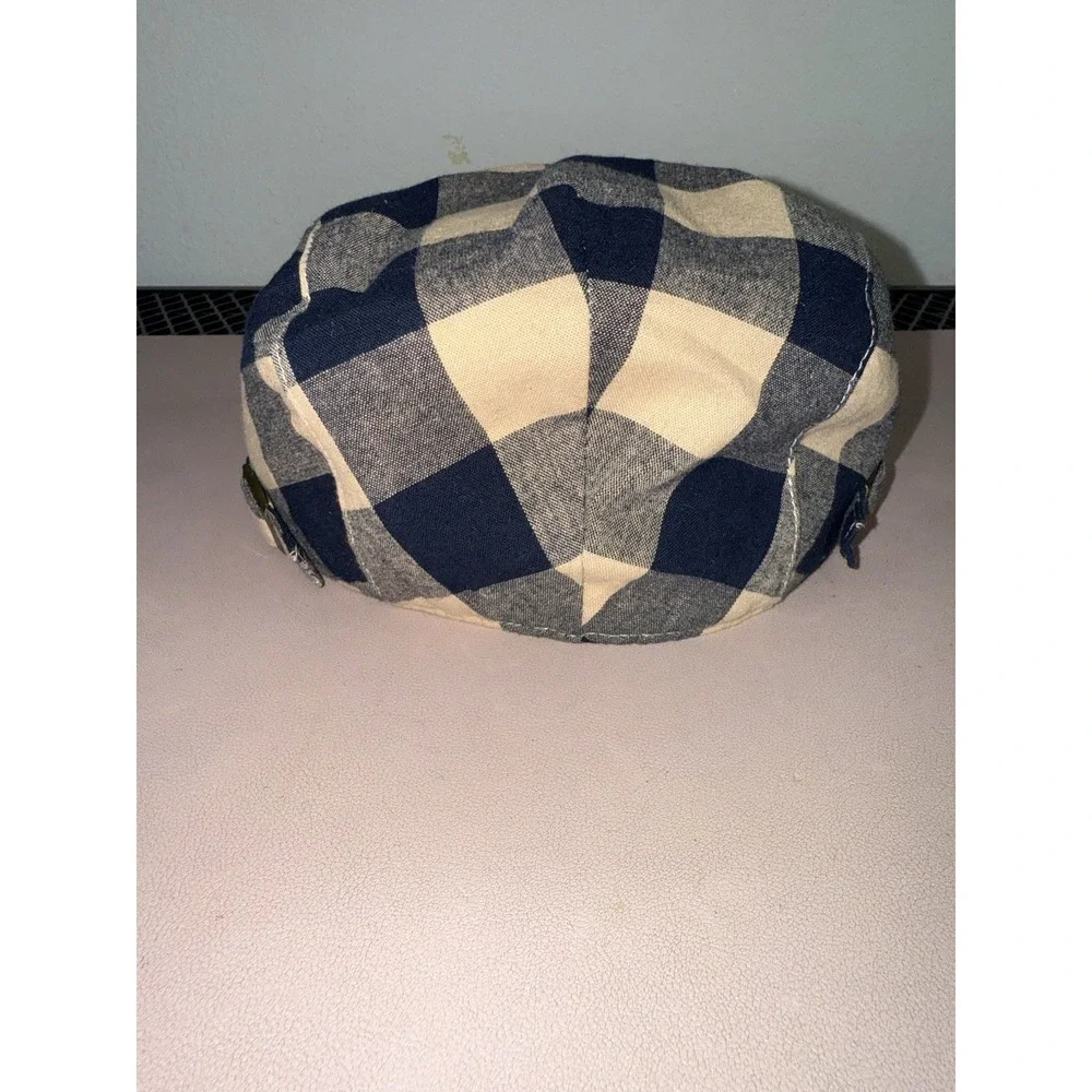 Blue Cream Plaid Newsboy Flat Cap Adjustable Cotton Ivy Driving Hat Unisex‎